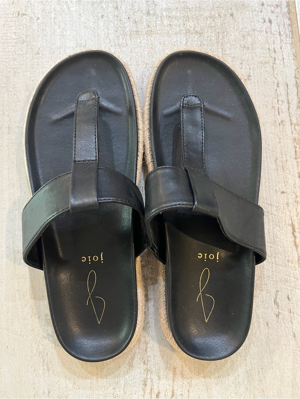 Joie Black Leather Espadrille Toe-Loop Slide Sandals size8
